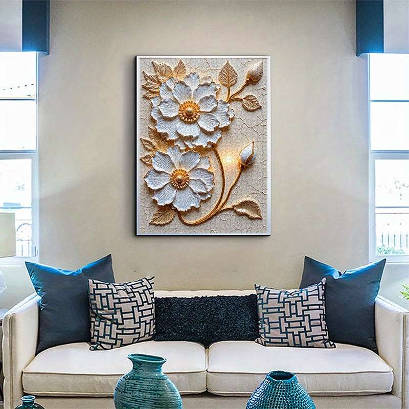 1000pcs Golden-Trimmed White Floral Jigsaw Puzzle Scratch High Quality High-Leve