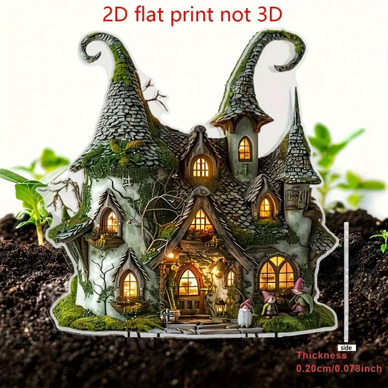 2D Flat Charming Fairytale Cottage Acrylic Garden Stake