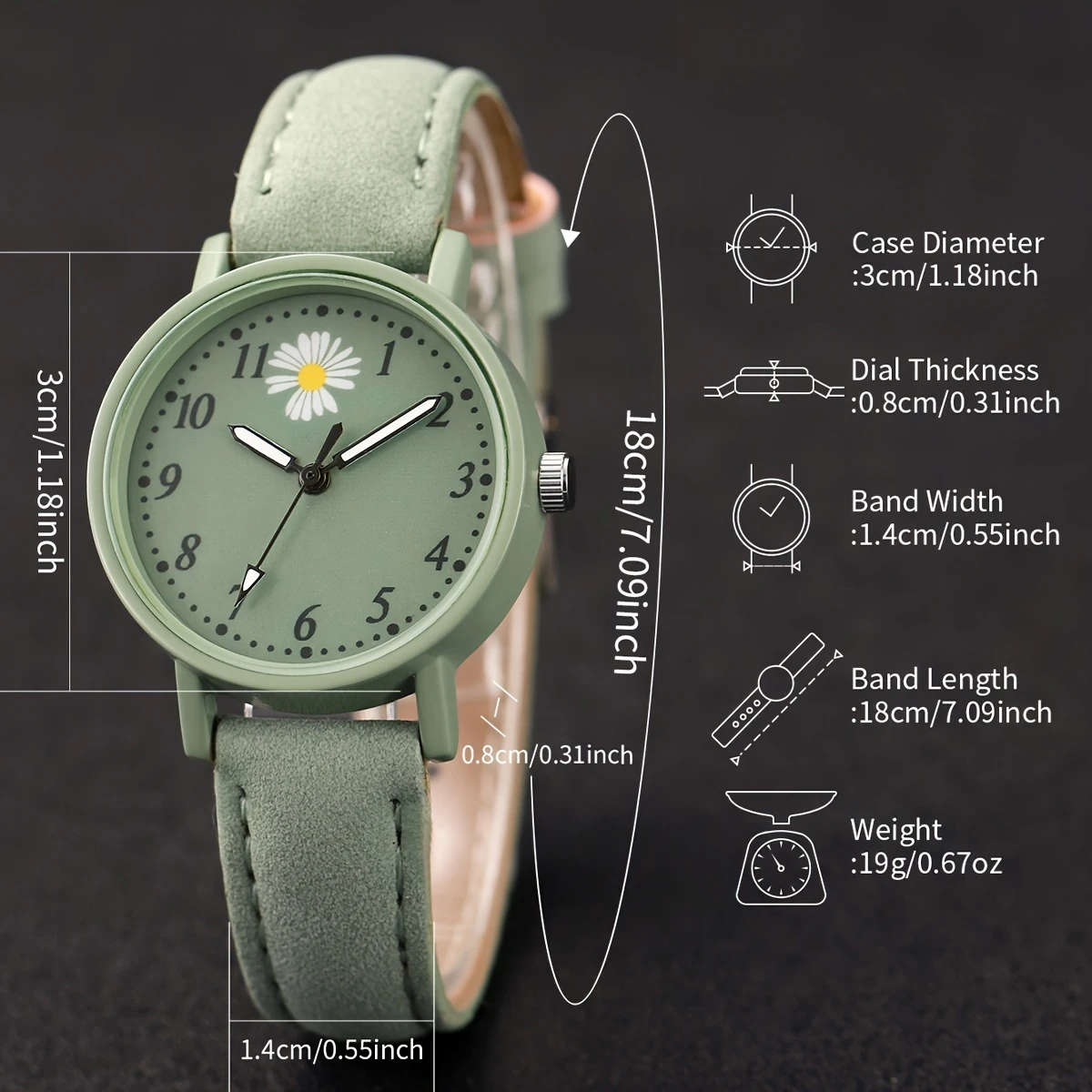 2pcs Set Women's Fashion Fresh Green Digital Flower Dial Quartz Watch Bracelet Without Watch Box Col