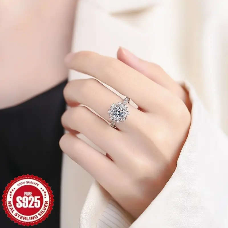 925 Sterling Silver Fashionable Snowflake Zirconia Ring