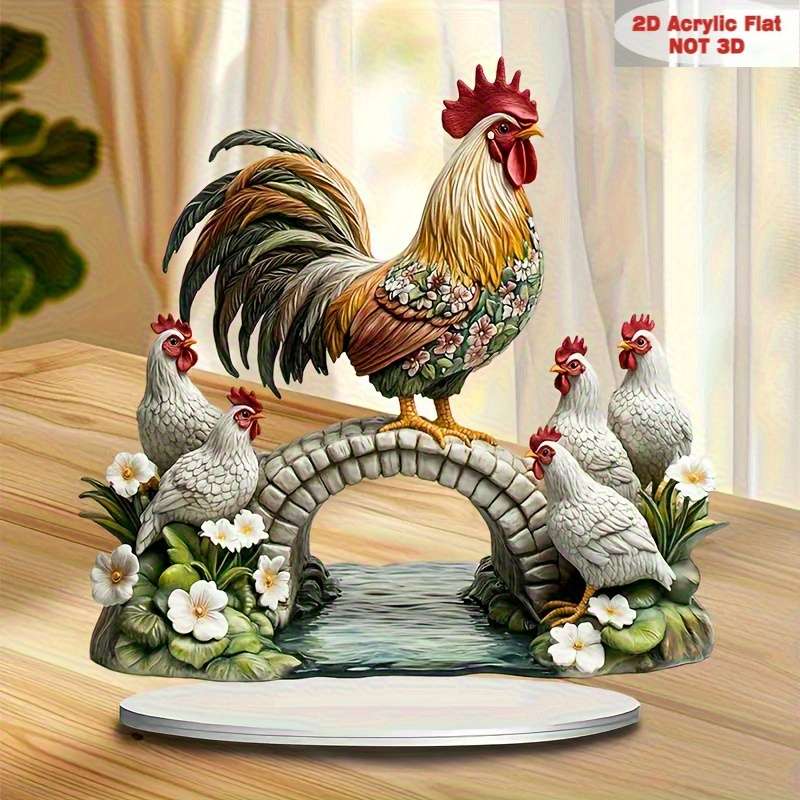 1pc 2D Flat   Bohemian Style Acrylic Rooster and Hen Decoration  Desktop Display with Fl