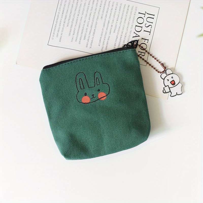 Small Canvas Cute Bunny Coin Purse Simple Fresh Hand Wash Or Professional Dry Clean