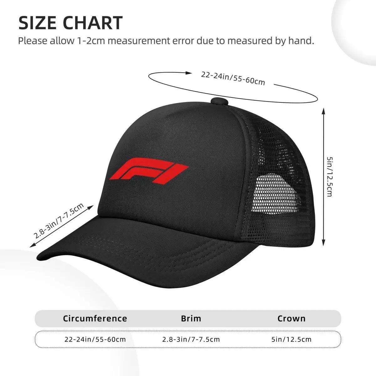 1pc F1 Racing Mesh Baseball Cap Black Snapback with Red F1 Logo Lightweight Polyester Breathabl