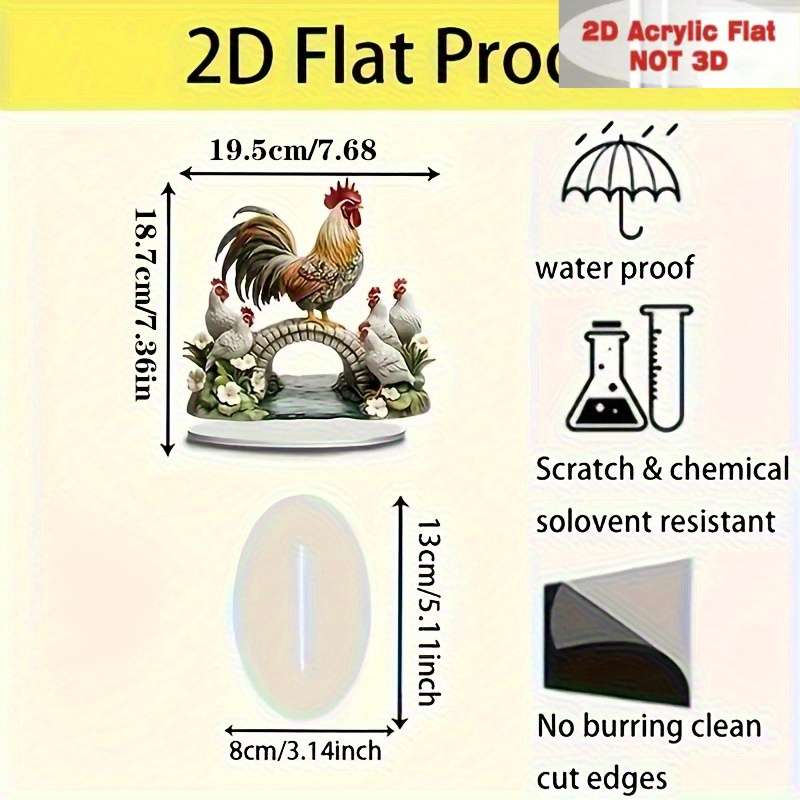 1pc 2D Flat   Bohemian Style Acrylic Rooster and Hen Decoration  Desktop Display with Fl
