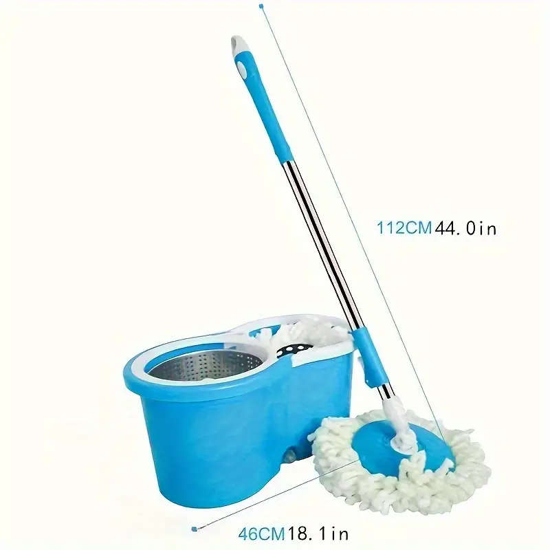 360° Rotating Mop Bucket Set with Stainless Steel Extended Handle and Microfiber Replacement Pads -