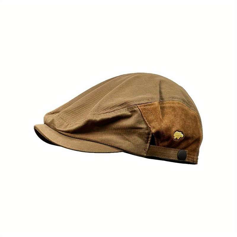 1pc Vintage British Style Beret Cap Unisex Lightweight Polyester Newsboy Hat with Embroidered Log