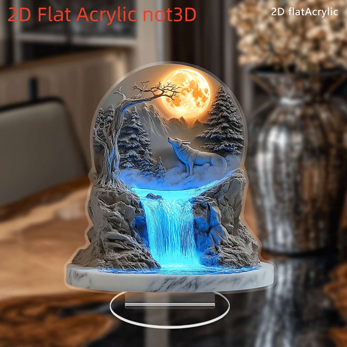 1pc 2D Flat 1 wolf howling during a full moon