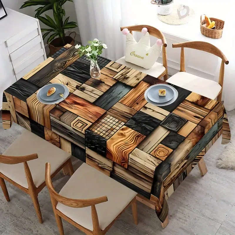 s Rustic Style Wooden Grid Design Tablecloth 140*180cm