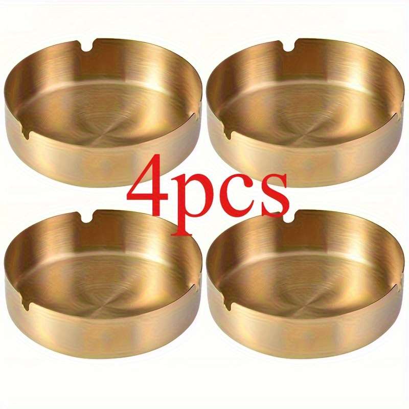 4pcs Elegant Gold-Tone Round Metal Ashtrays Durable Drop-Resistant Easy-Clean Design for Ho
