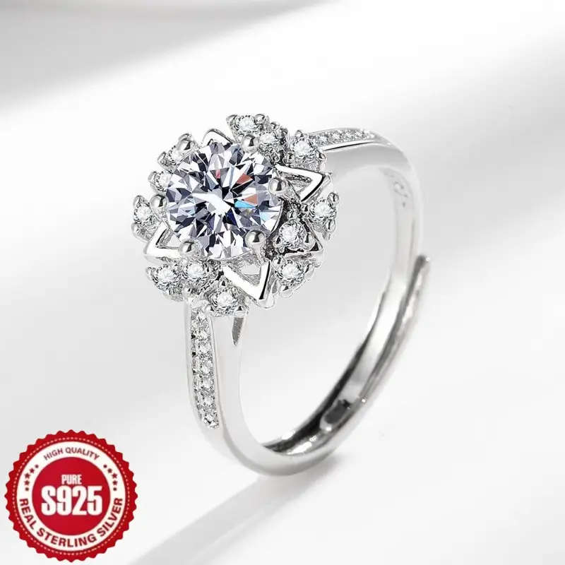 925 Sterling Silver Fashionable Snowflake Zirconia Ring