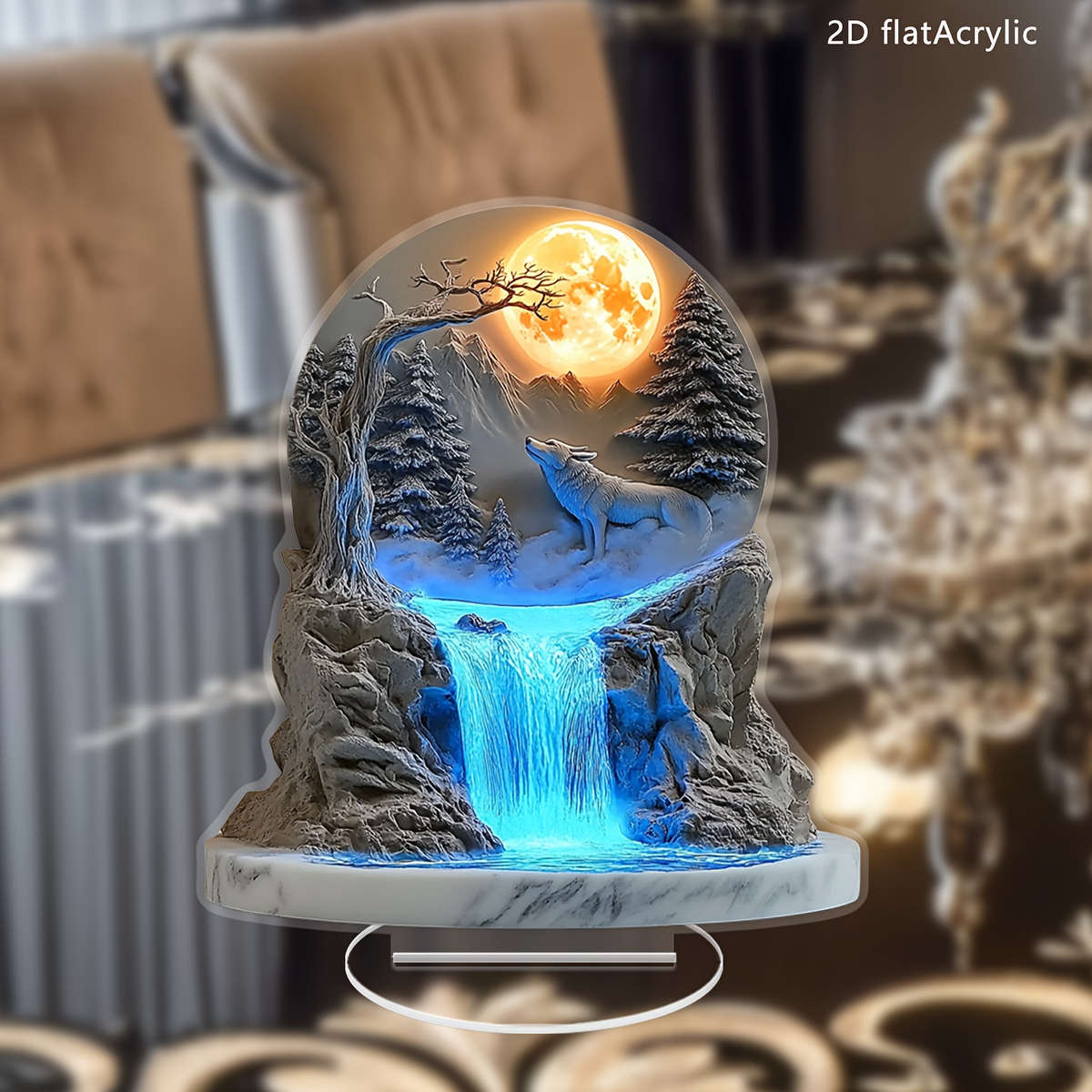 1pc 2D Flat 1 wolf howling during a full moon