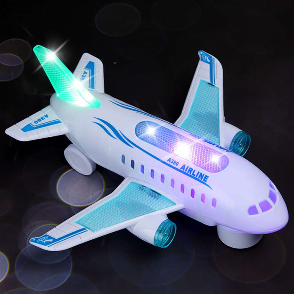 Kids Glowing Led Electric Airplane Toy Abs Material Music And Sound Effects Battery Powered Hori