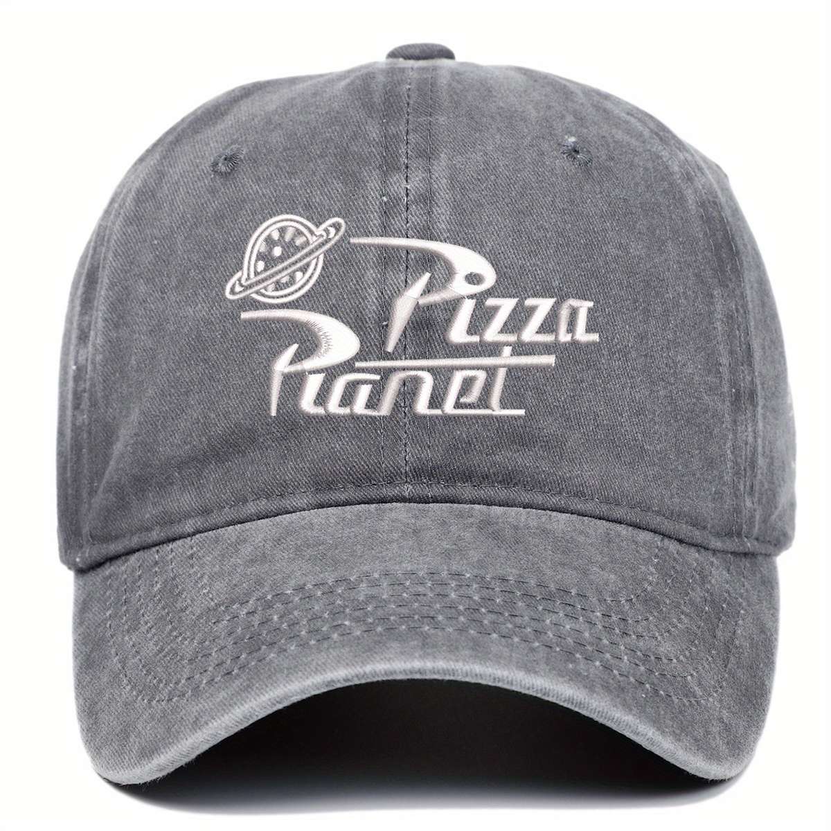 1pc Adjustable VERG Pizza Planet Embroidered Baseball Cap Sun Protection Washed Gray Polyester U