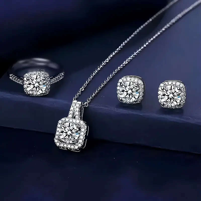 4 Piece Jewelry Collection  Pendant Necklace, Earrings, And Adjustable Ring
