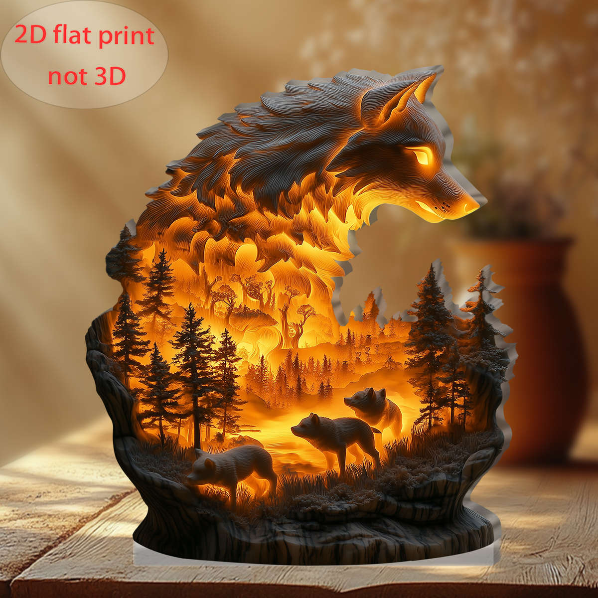 2D Flat  Acrylic Wolf Decorative Plaque 12.95Cm X 14.99Cm Suitable For All Seasons And