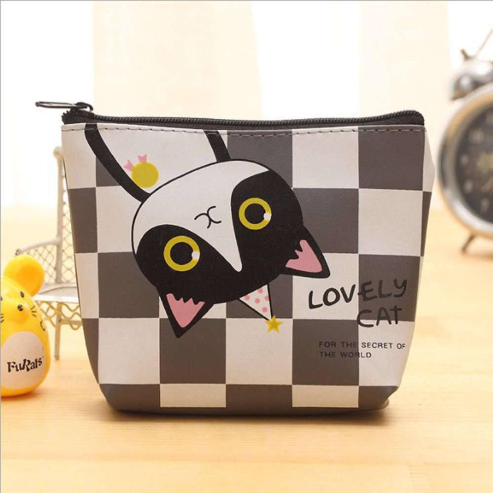 Women'S Cat-Themed Zipper Coin Purse Compact Wallet With Adorable Cartoon Kitty Design Multi