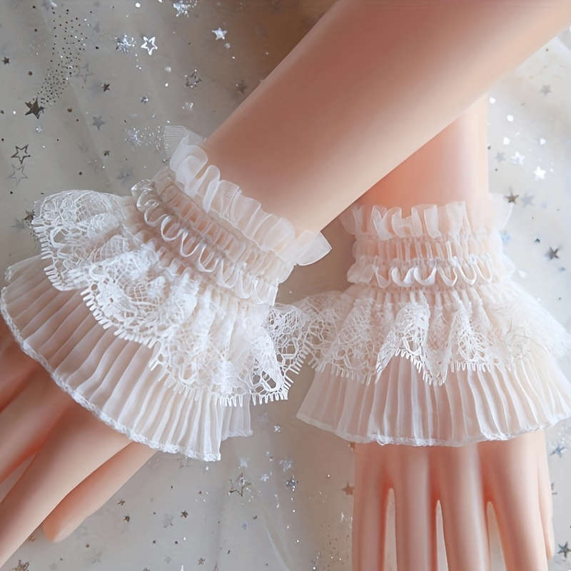 1 Pair White Lace Wrist Cuffs And Fingerless Gloves