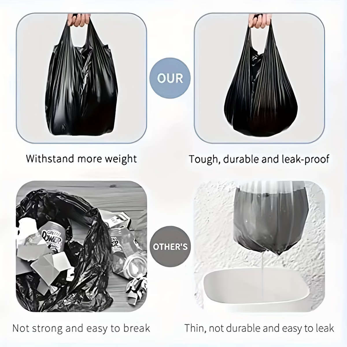 5 Rolls Of 200 Thick Black Handheld Garbage Bags
