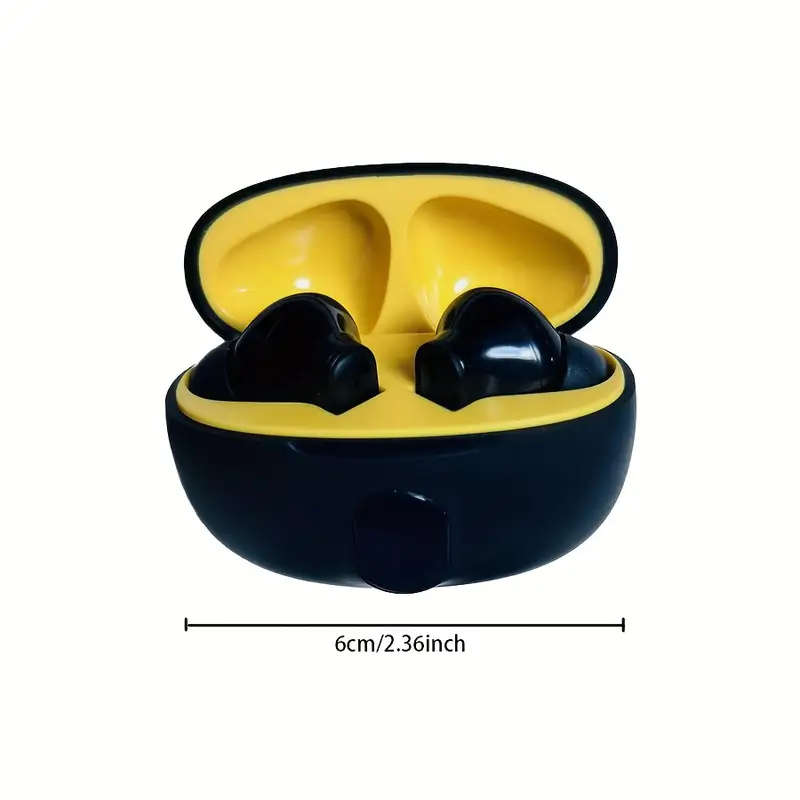Sleek Black Yellow Wireless Earbuds with LED Power Indicator Hi-Fi Stereo Sound Anime-Inspired Desig