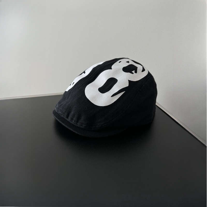 1pc Vintage American Style Beret Cap Lightweight Polyester Newsboy Hat with Stripe Craftsmanship