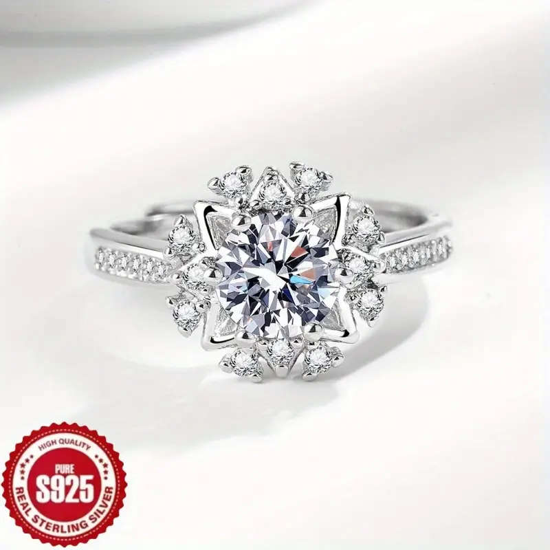 925 Sterling Silver Fashionable Snowflake Zirconia Ring