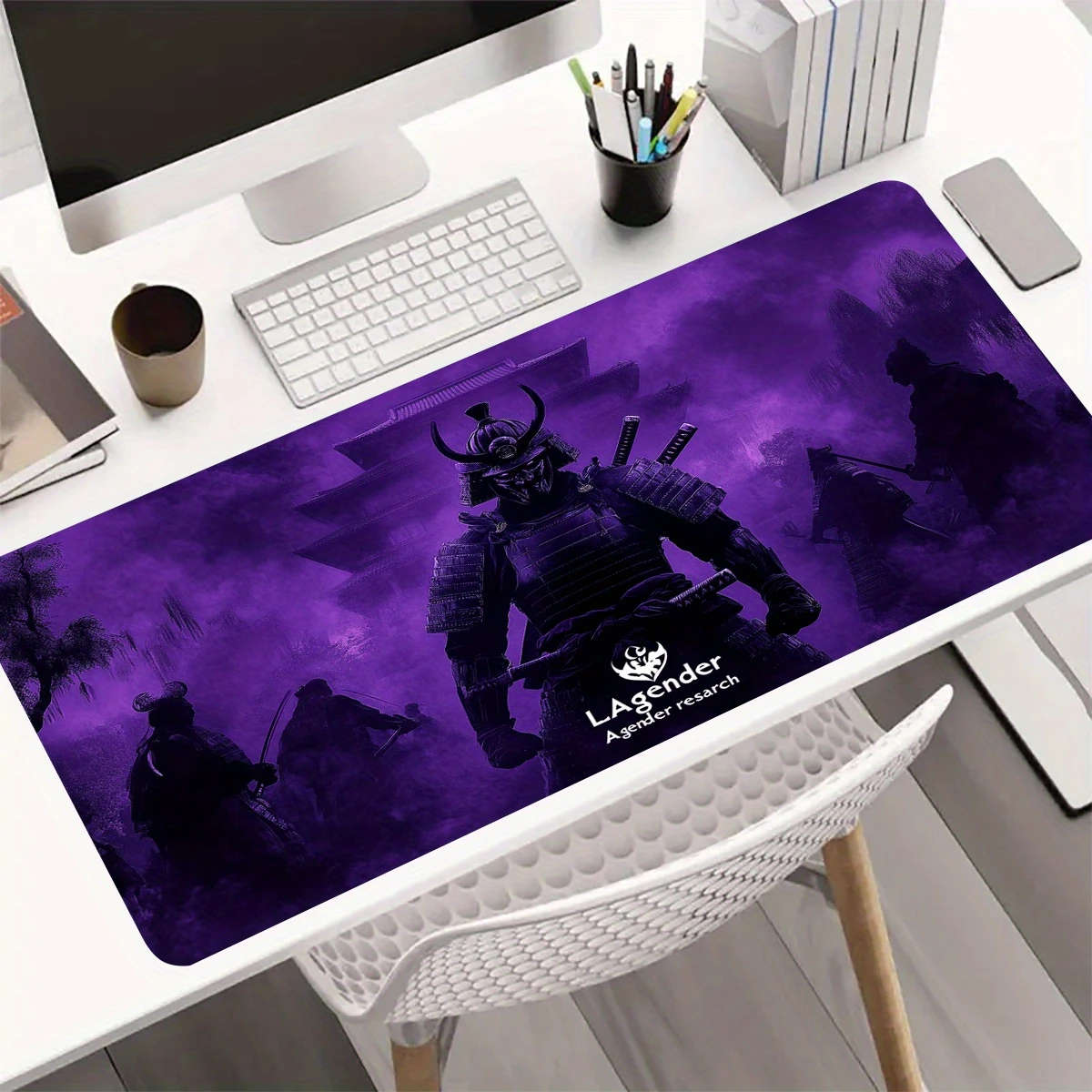 1pc 40x90cm Gaming Mouse Pad Japanese Samurai Design Purple Samurai Artwork Non-Slip Rubber Base