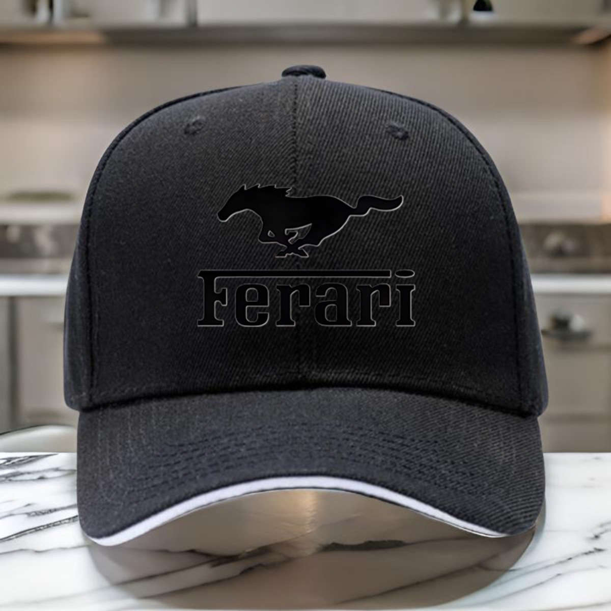 1pc Black Ferari Logo Golf Hip Hop Hat Adjustable Lightweight Breathable Sun Protection fo