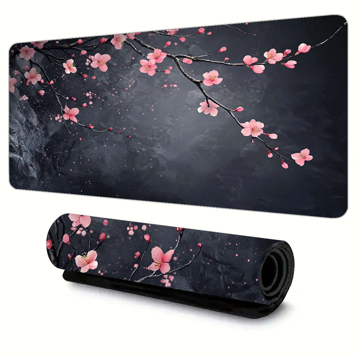 30x80cm Cherry Blossom Gaming Mouse Pad Dark Aesthetic Design with Pink Flowers
