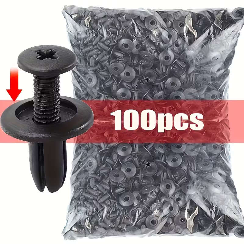 Universal 8mm Clips Plastic Rivets Fasteners Screws For Cars - Pack of 100