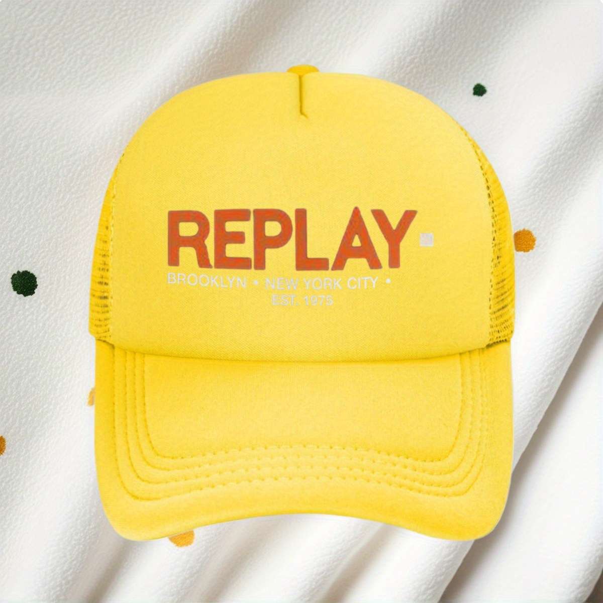 Replay Brooklyn 1975 Baseball Cap Adjustable Breathable Mesh Back Black With Orange Logo P