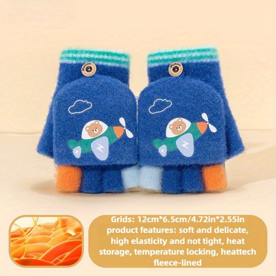 1 Pair Dark Blue Flexible Half Finger Flip Cover Warm Gloves