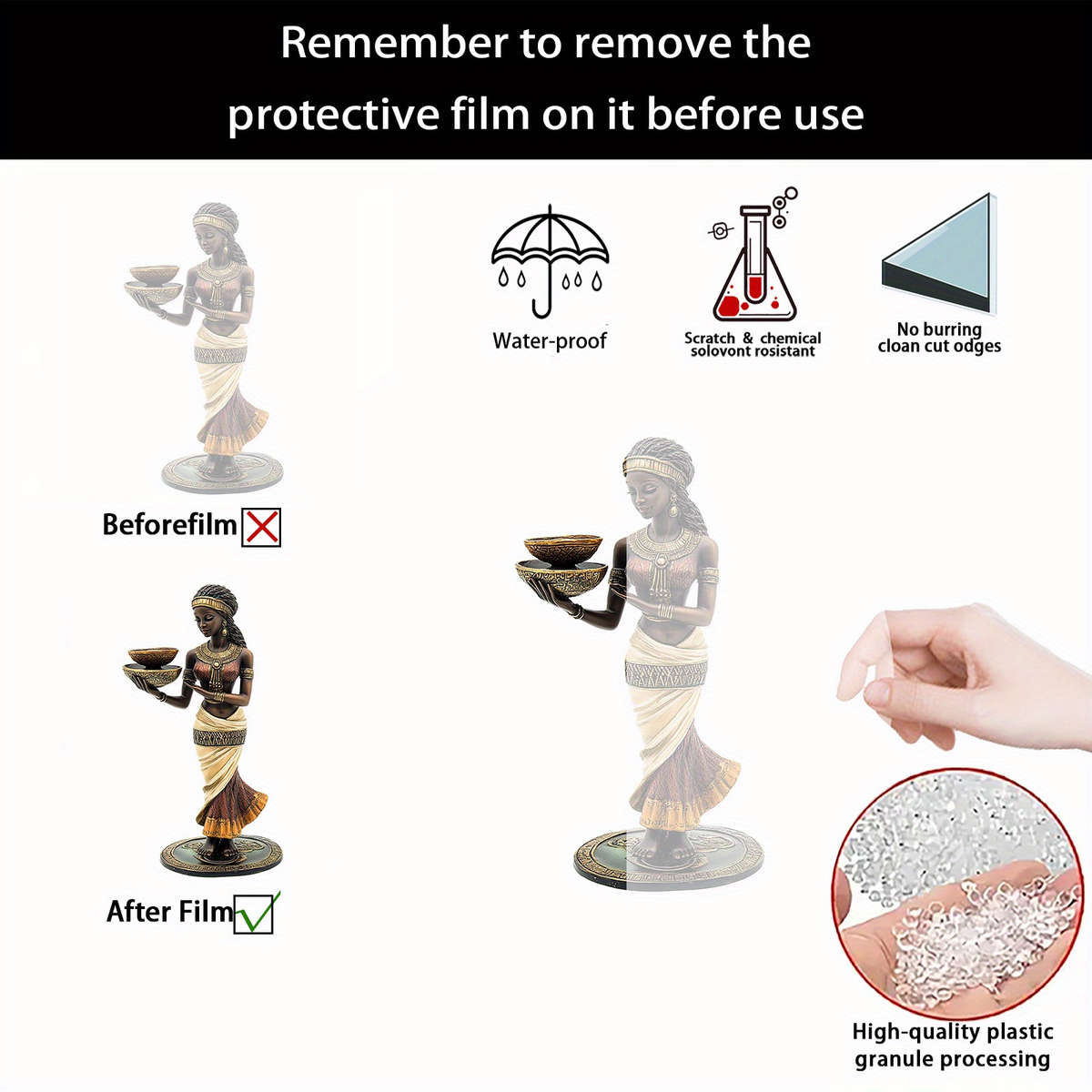 1pc 2D Flat  Elegant Bohemian African Lady Statue with Golden Accents  Acrylic Crystal Decoration In