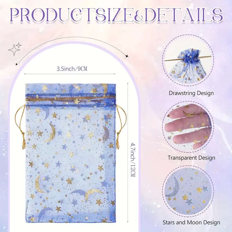 50 Moon and Star Transparent Hard Mesh Drawstring Bag