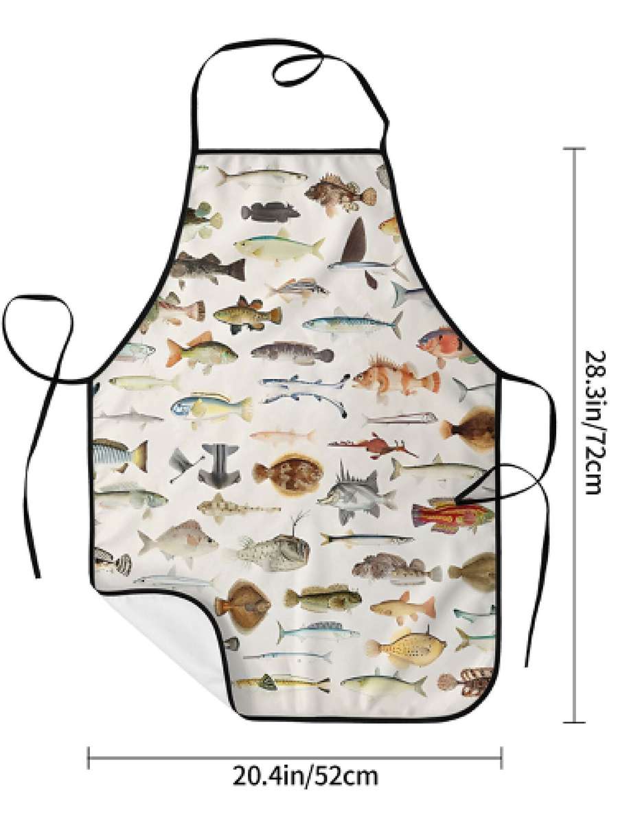 1pc Humorous Apron Featuring a Fish Chart for Cooks in Restaurants.