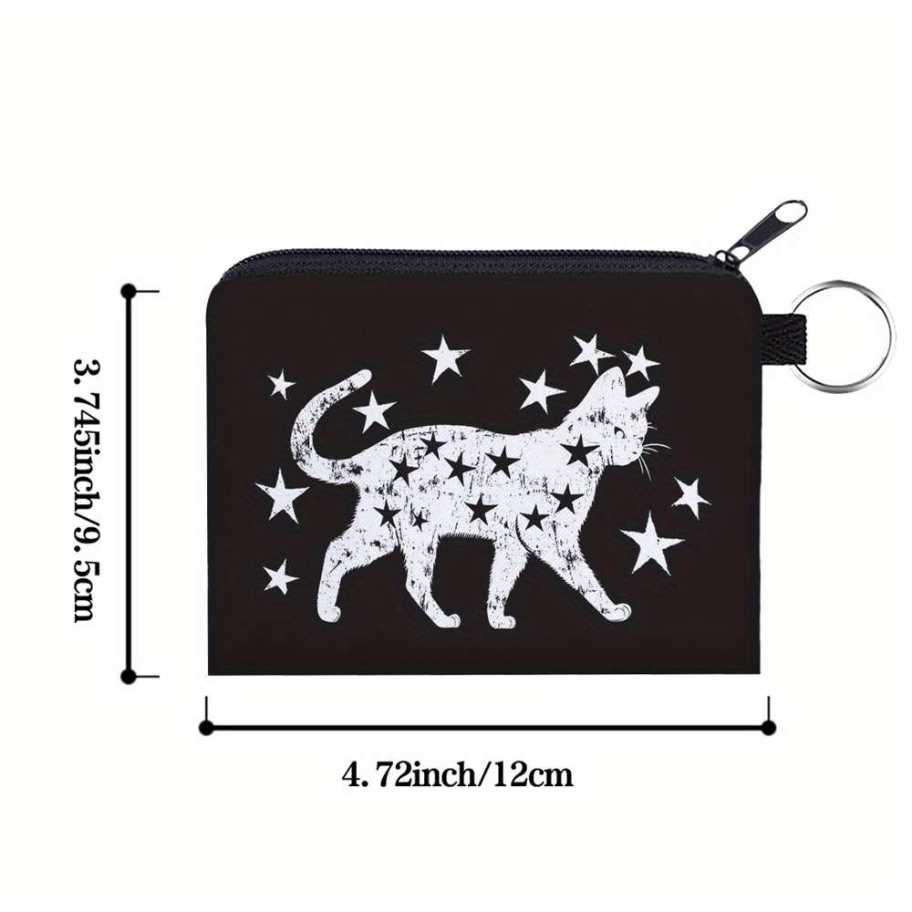 Stylish Black Cat Star Print Polyester Coin Purse C High Quality Portable Zipper Pouch