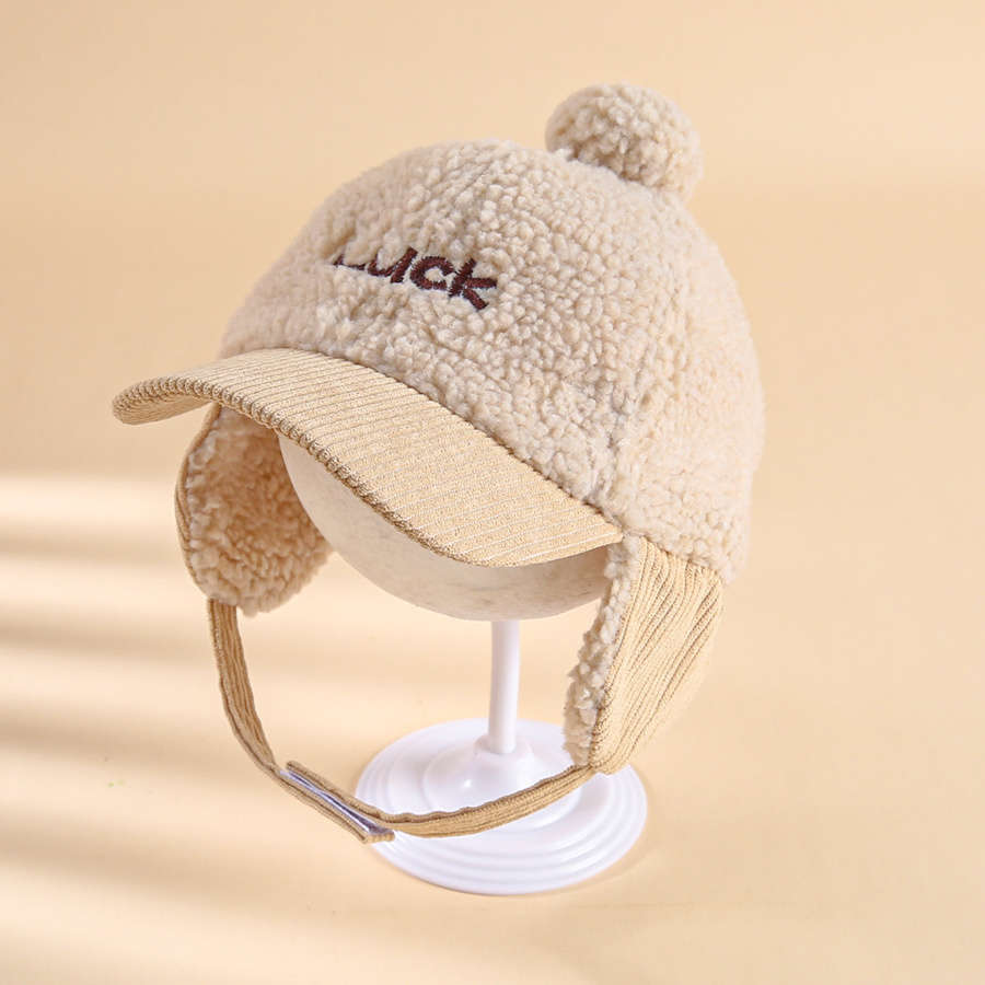 Unisex Winter Warm Fleece-Lined Baseball Cap Cartoon Themed Ear Warmer Knit Polyester Fabric