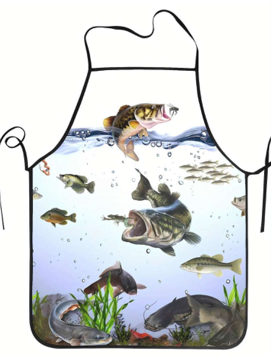 1pc Creative Bass Fish Design Kitchen Apron