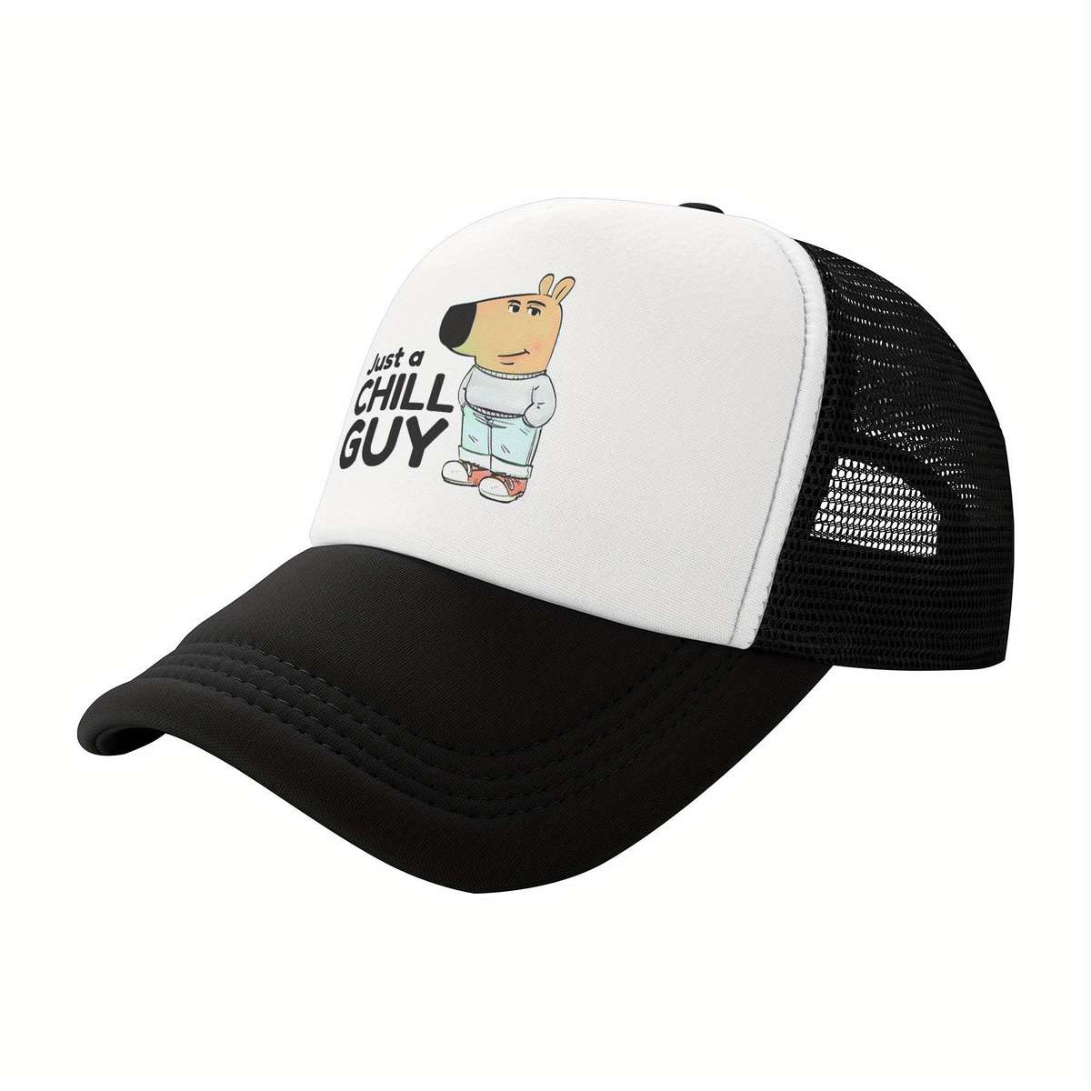1pc Chill Guy Cartoon Print Baseball Cap 100% Polyester Adjustable Snapback Trucker Hat Lightwei