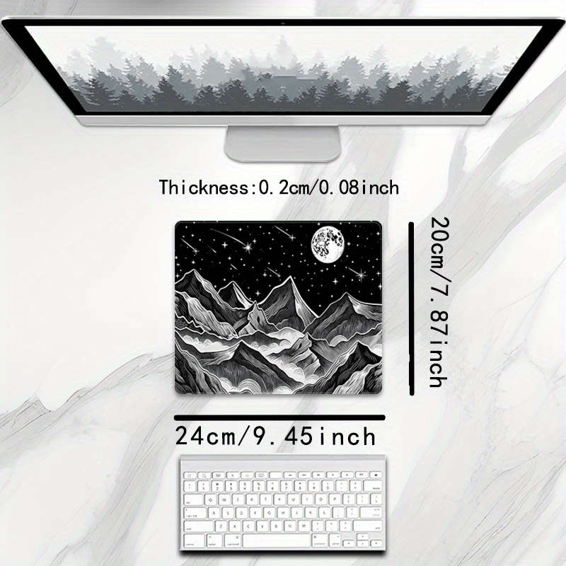 1pc Unique Small Square Mouse Pad Featuring a Moonlit Night Sky And Mountain Design Perf