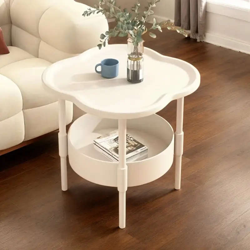 1pc Modern And Simple Round-Edged Coffee Table With Layered Storage Function Plastic Material Floor