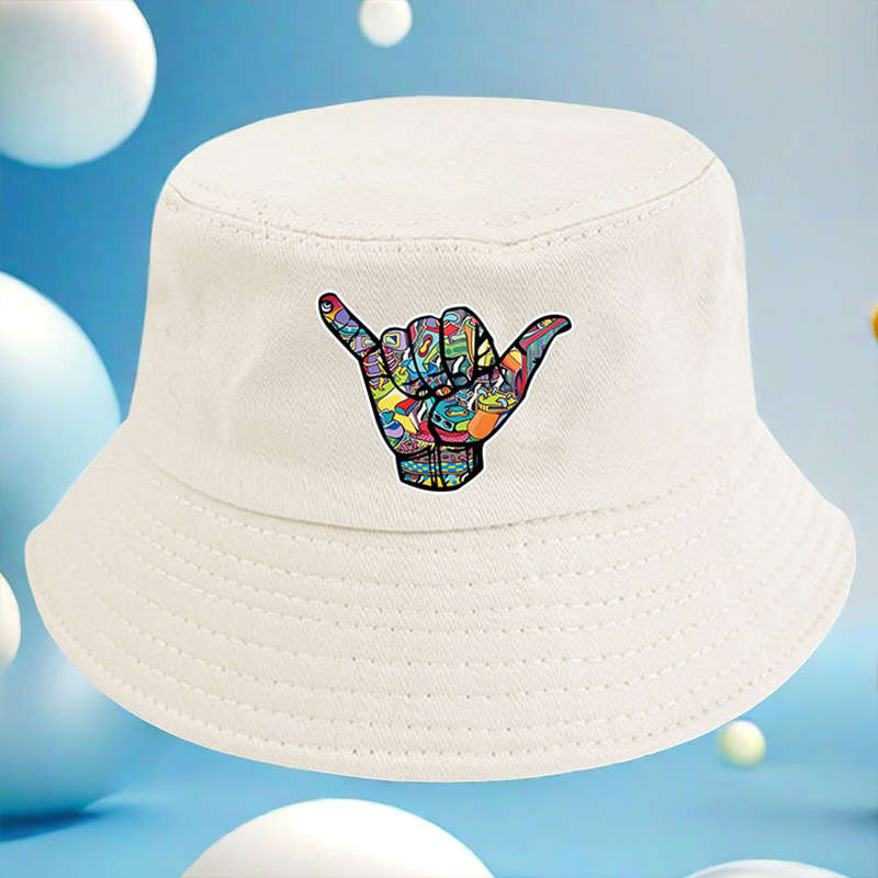 A Fisherman Hat Featuring a Colorful 'Hip-Hop' Gesture Pattern Versatile And Available in Mult