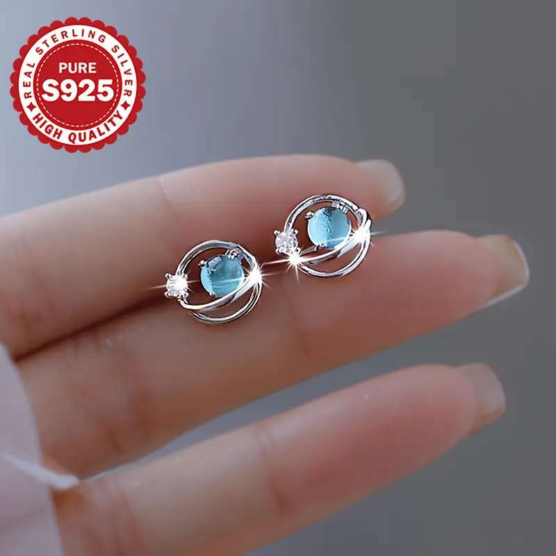 925 Silver Plated Inlaid Synthetic Zirconia Earrings
