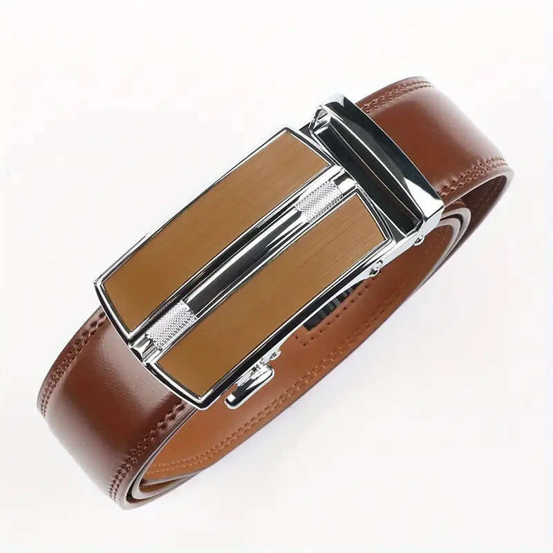 Men's Genuine Leather Ratchet Belt with Adjustable Automatic Brown 110CM