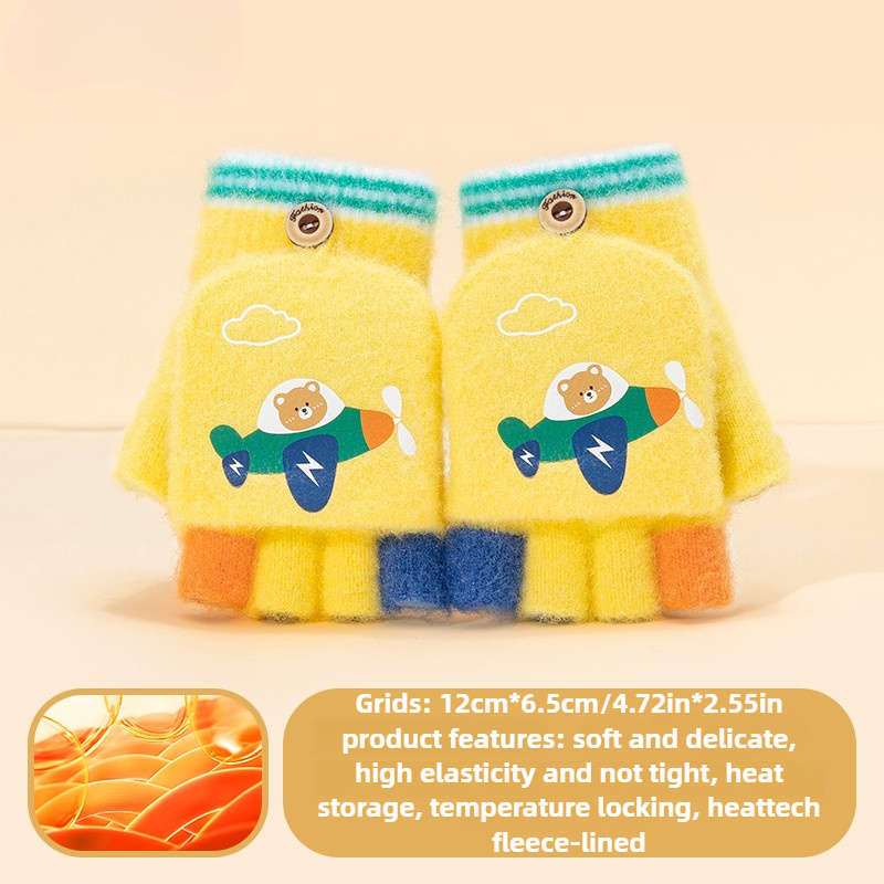 1 Pair Dark Blue Flexible Half Finger Flip Cover Warm Gloves