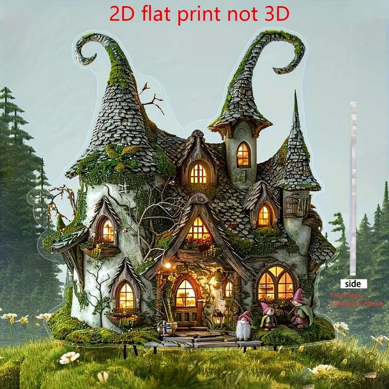 2D Flat Charming Fairytale Cottage Acrylic Garden Stake