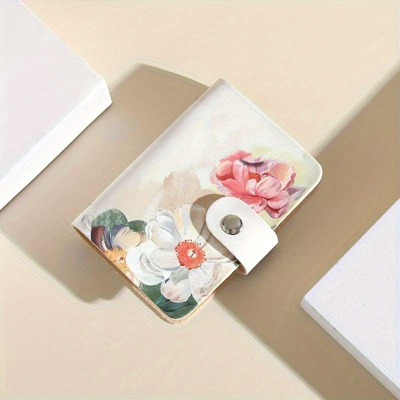 Elegant Floral Pattern Synthetic Faux Leather Card Holder