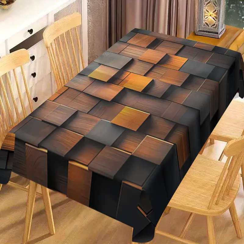 1 Piece Of Brown Square Pattern Printed Tablecloth 140*140cm