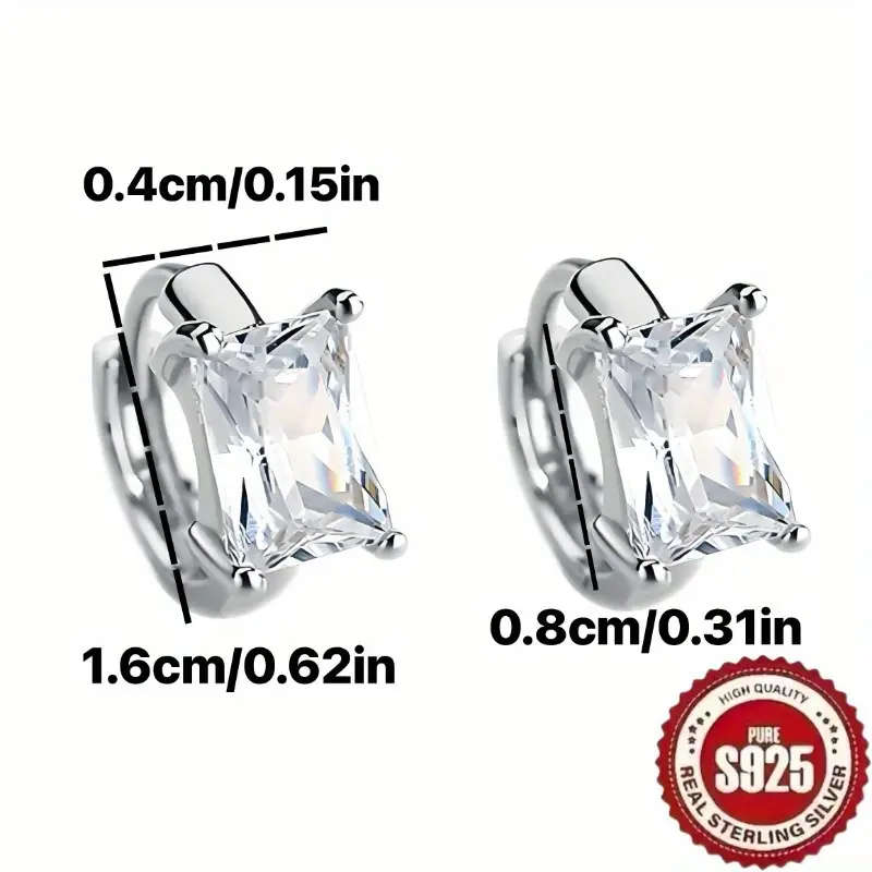 925 Sterling Silver Plated Retro Exquisite French Style, Rectangular Synthetic Zirconia Earrings