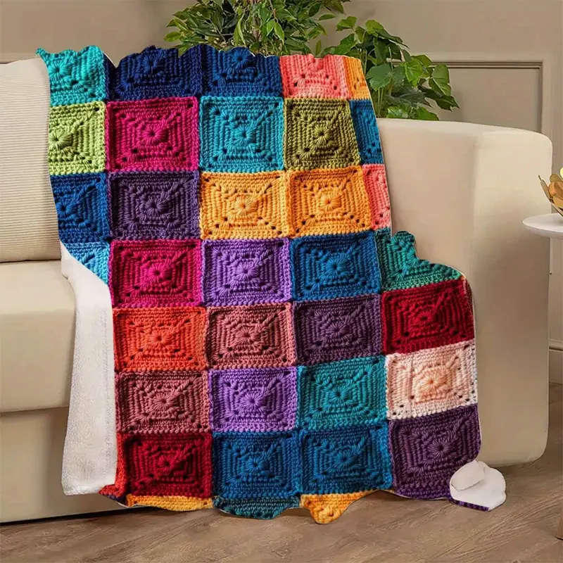 1 Brightly Colored Crochet Printed Flannel Blanket 150*200CM