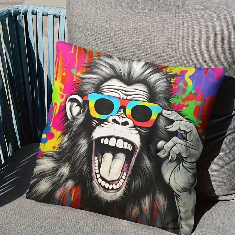 4 Piece Punk Style Monkey with Fashion Glasses Pillow Covers - Soft Zipper Closure